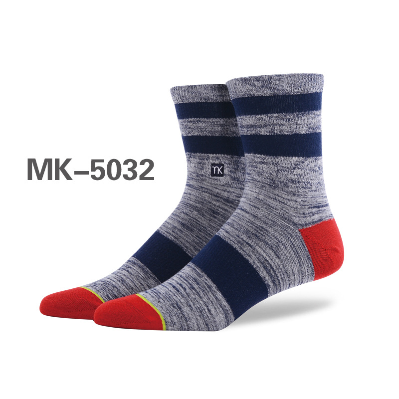 Men Stripes Flat Casual Socks Combed Cotton Socks Hand-stitched Socks